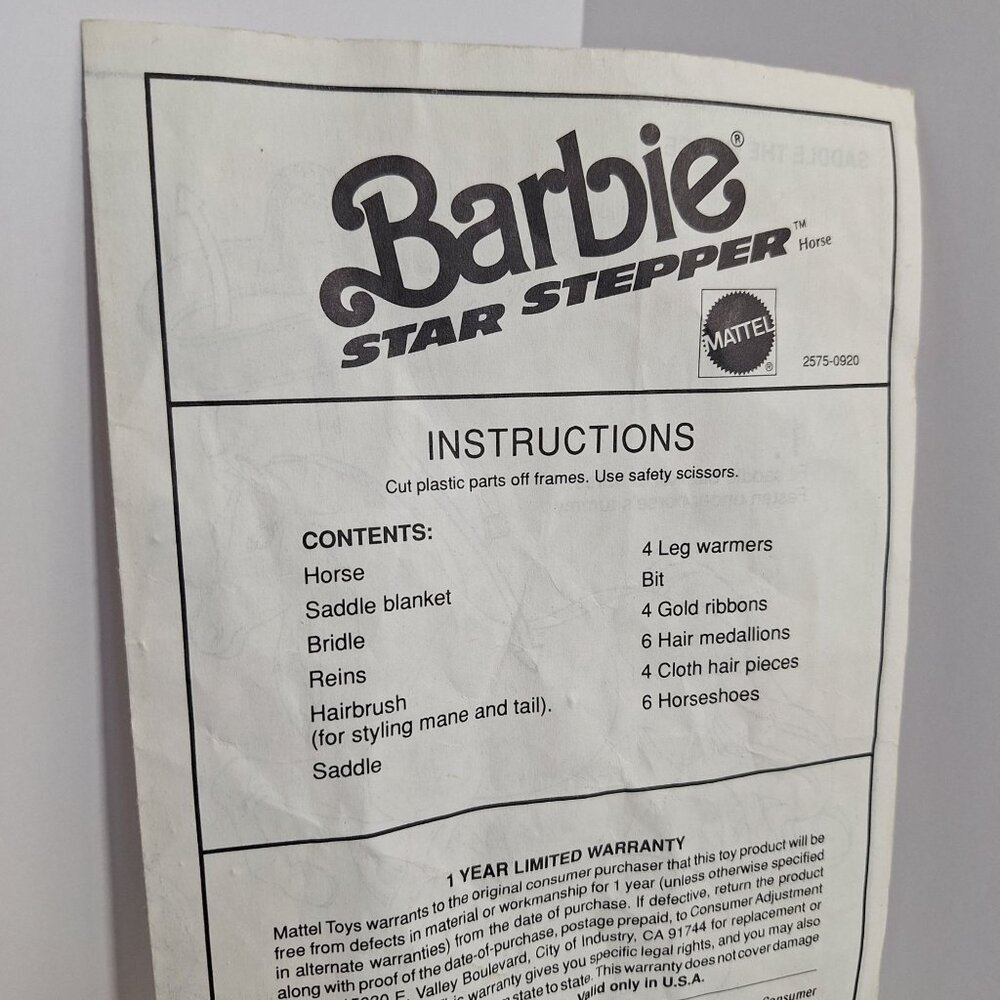 Barbie Star Stepper Horse Instructions Manual 1991 Mattel Vintage - Picture 3 of 10